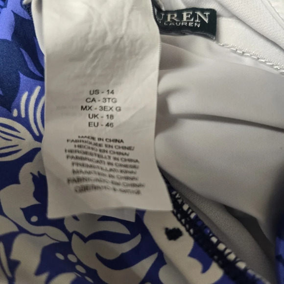 Ralph Lauren Blue Floral Underwire Tummy Control Bandeau Removeable One Piece 14 - Picture 16 of 16